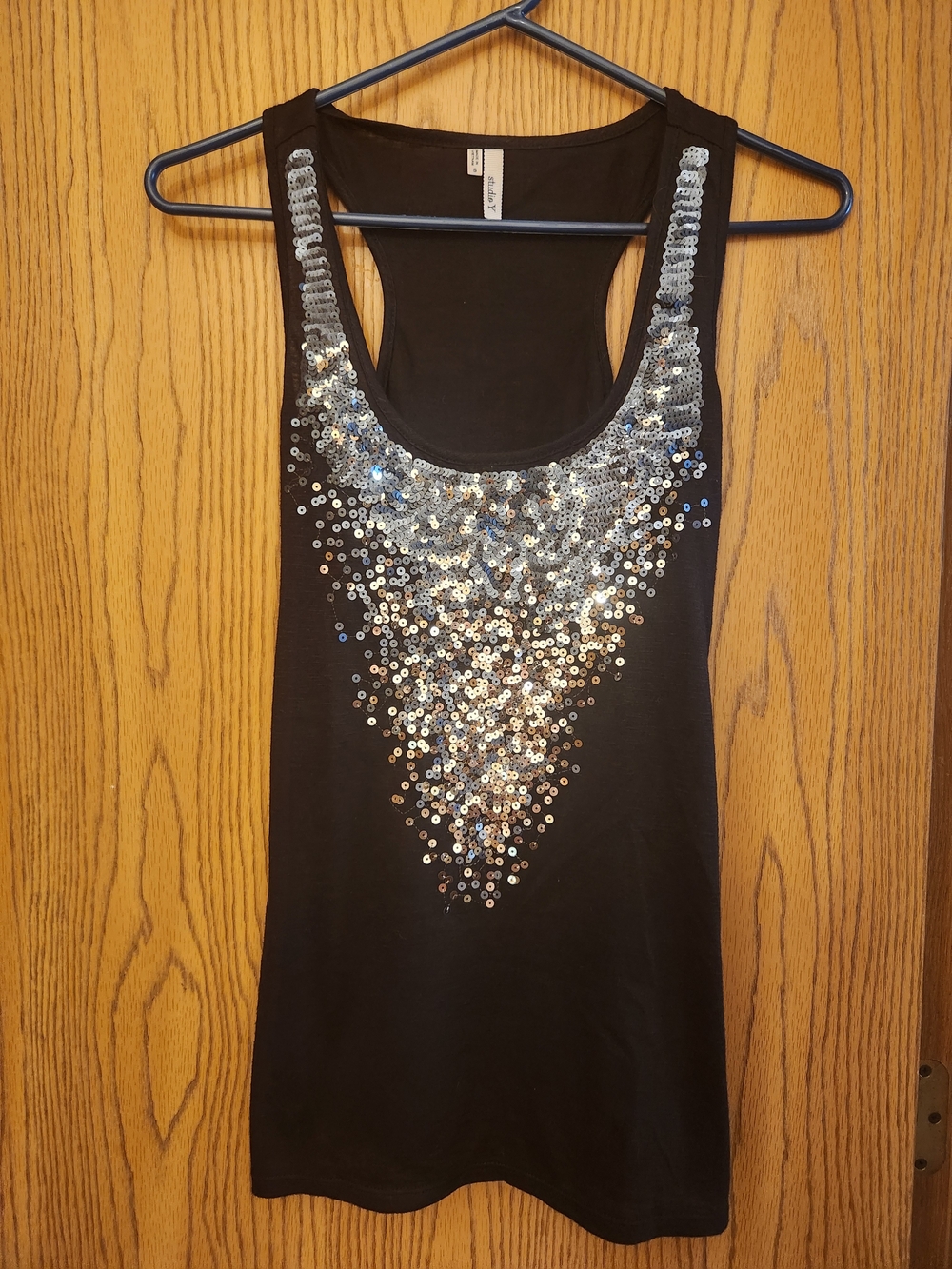 Studio Y Black Tank Top with Silver Sequin Scoop